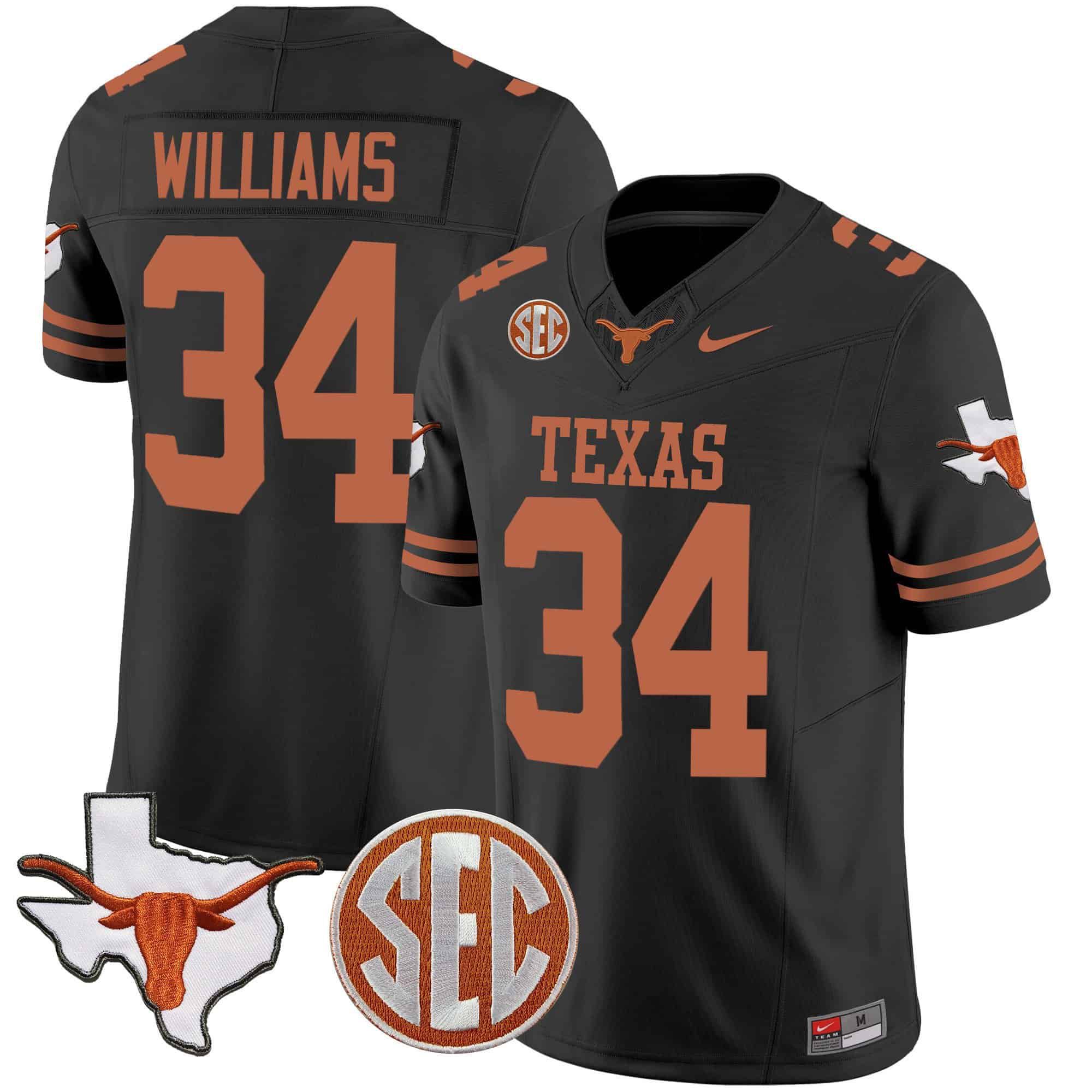 Men Texas Longhorns #34 Williams Black 2024 Nike State Map & SEC Patch Vapor NCAA Jersey style 1->indianapolis colts->NFL Jersey